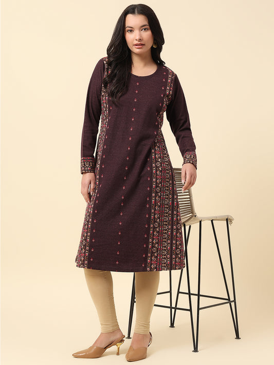 Kurti for Women | Winter Wear Round Neck Poly Cotton Fabric Printed Pattern