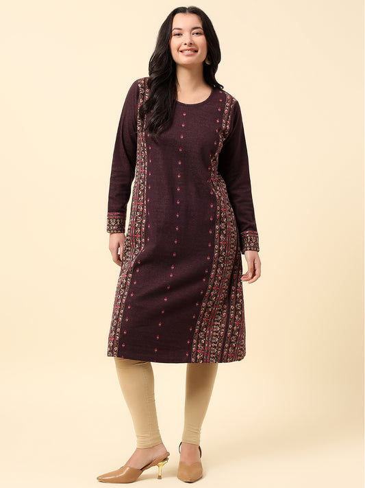 Kurti for Women | Winter Wear Round Neck Poly Cotton Fabric Printed Pattern