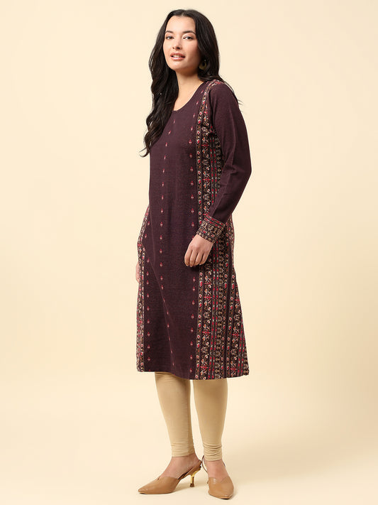 Kurti for Women | Winter Wear Round Neck Poly Cotton Fabric Printed Pattern
