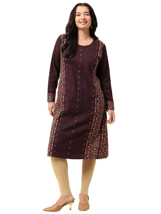 Kurti for Women | Winter Wear Round Neck Poly Cotton Fabric Printed Pattern