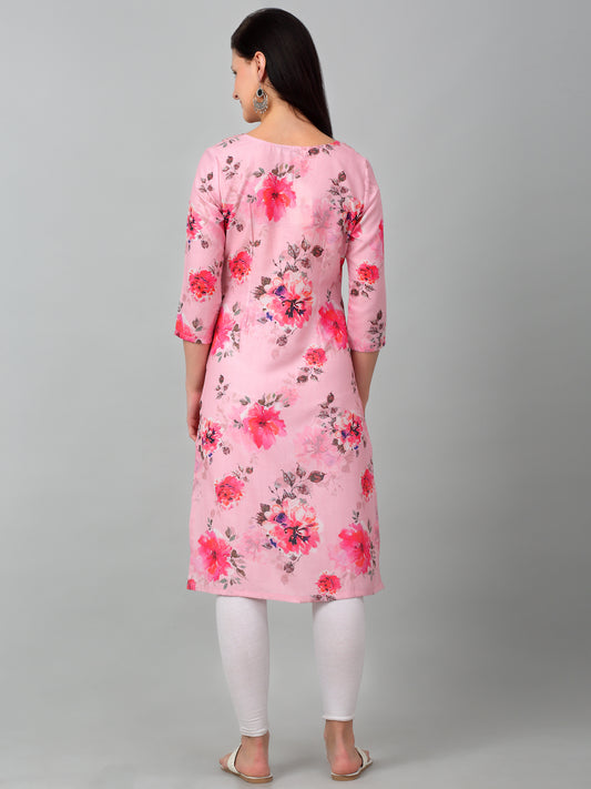 Women Pink Printed V Neck Long Kurti