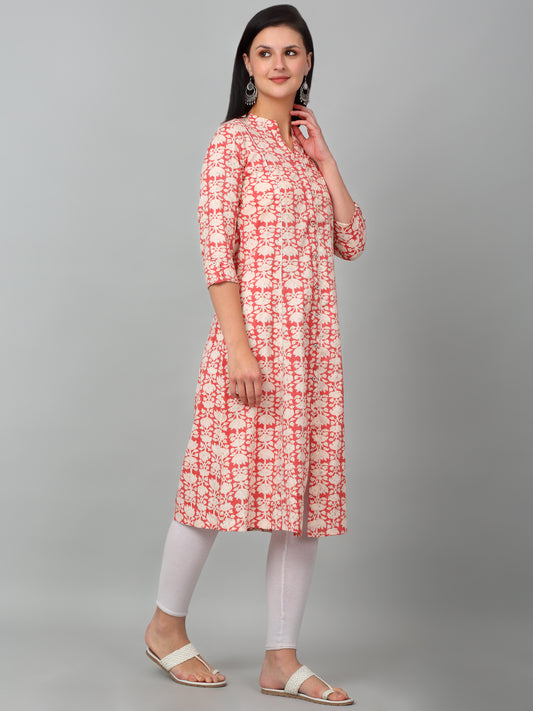 Women's Casual Band Collar Carrot All over Printed Knee Length Kurti