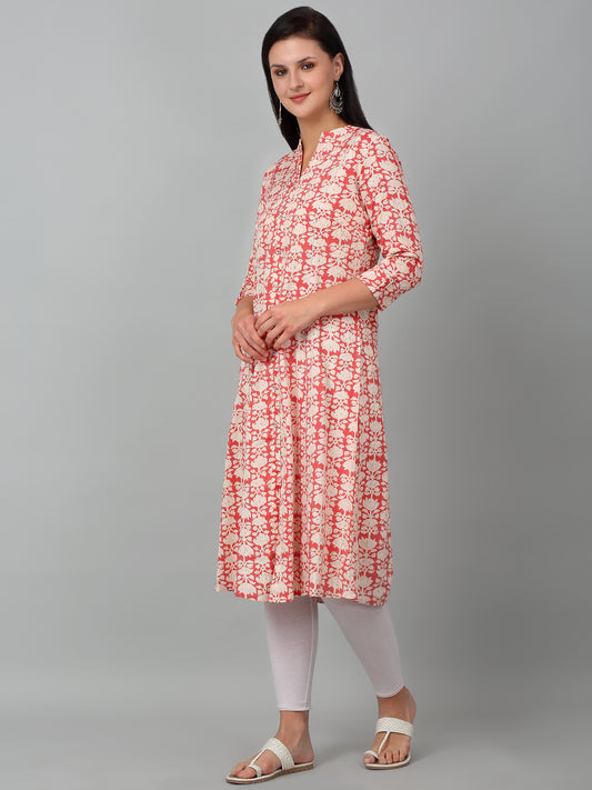 Women's Casual Band Collar Carrot All over Printed Knee Length Kurti