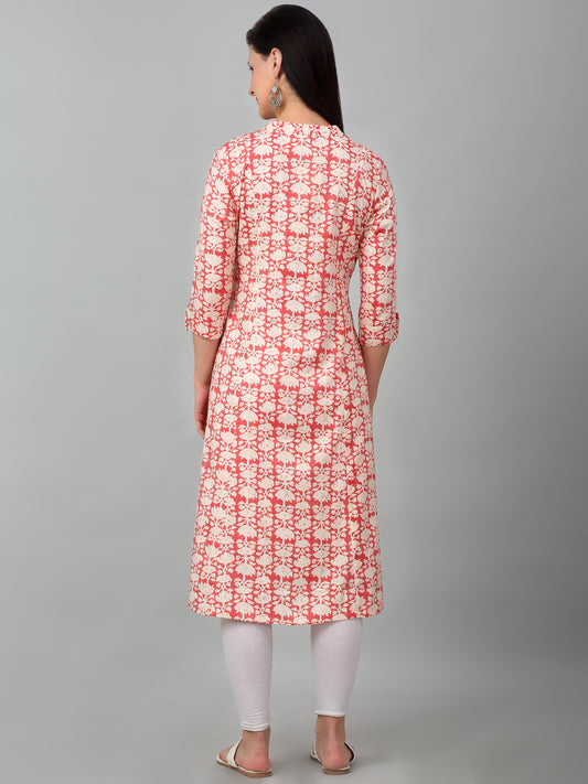 Women's Casual Band Collar Carrot All over Printed Knee Length Kurti