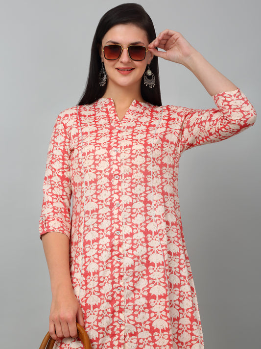Women's Casual Band Collar Carrot All over Printed Knee Length Kurti