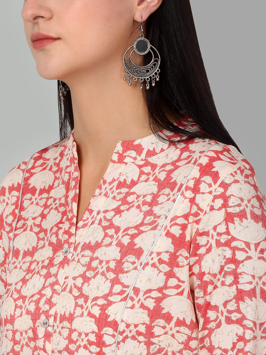 Women's Casual Band Collar Carrot All over Printed Knee Length Kurti