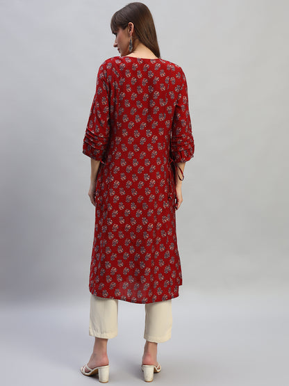 Women's Printed Rust Round Neck 3/4th Sleeves Casual Kurti