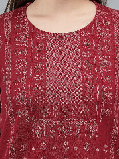 Women's Maroon Printed Round Neck Kurti