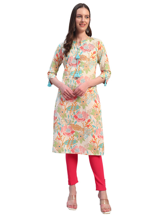 Women's Printed Multi V-Neck 3/4th Sleeves Casual Kurti