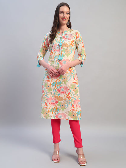 Women's Printed Multi V-Neck 3/4th Sleeves Casual Kurti