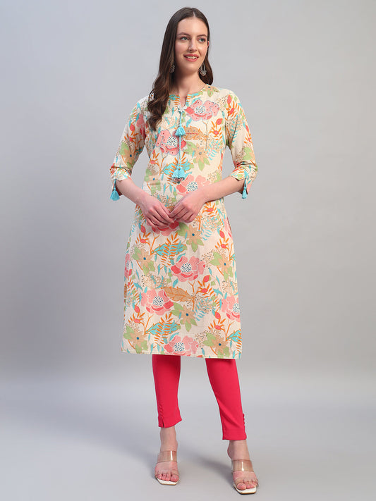Women's Printed Multi V-Neck 3/4th Sleeves Casual Kurti