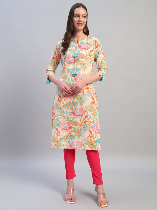 Women's Printed Multi V-Neck 3/4th Sleeves Casual Kurti