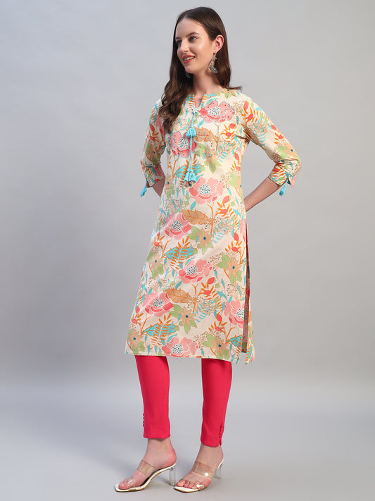 Women's Printed Multi V-Neck 3/4th Sleeves Casual Kurti