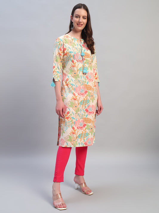 Women's Printed Multi V-Neck 3/4th Sleeves Casual Kurti