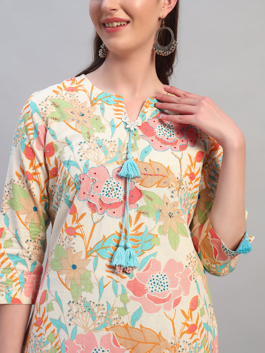 Women's Printed Multi V-Neck 3/4th Sleeves Casual Kurti