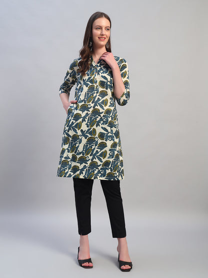 Women Printed Blue 3/4th Sleeves Regular Fit Casual Kurti
