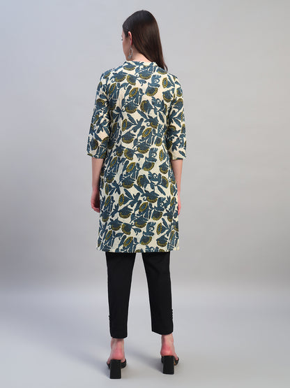 Women Printed Blue 3/4th Sleeves Regular Fit Casual Kurti