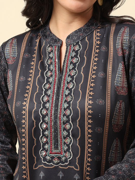 Kurti for Women | Winter Wear Round Neck Poly Cotton Fabric Printed Pattern