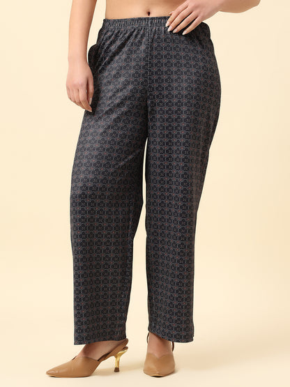 Plazzo for Women l Breathable & Soft with Color Fastness Regular Fit Poly Blend Fabric Printed Pattern Elasticated Closure