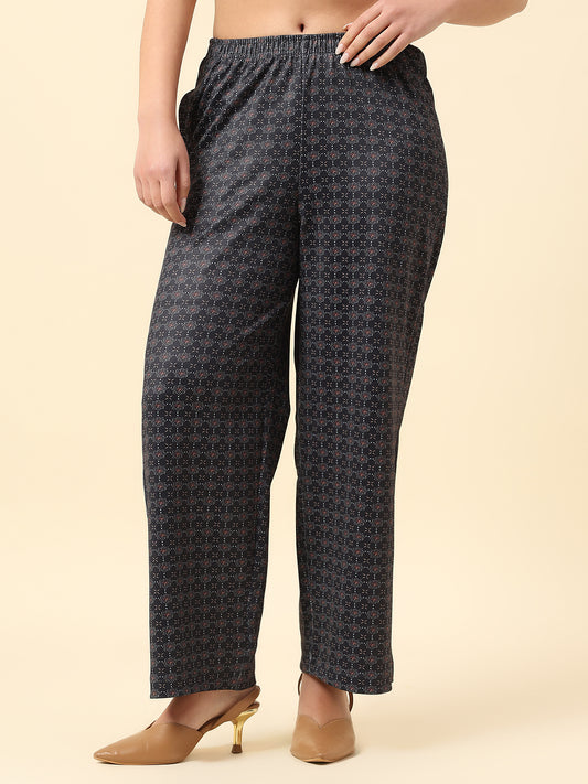 Plazzo for Women l Breathable & Soft with Color Fastness Regular Fit Poly Blend Fabric Printed Pattern Elasticated Closure
