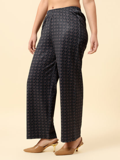 Plazzo for Women l Breathable & Soft with Color Fastness Regular Fit Poly Blend Fabric Printed Pattern Elasticated Closure
