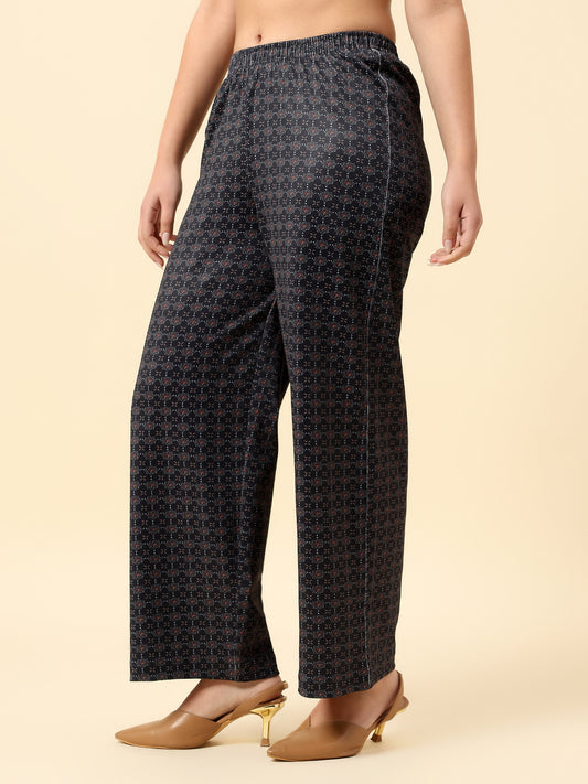 Plazzo for Women l Breathable & Soft with Color Fastness Regular Fit Poly Blend Fabric Printed Pattern Elasticated Closure