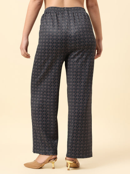 Plazzo for Women l Breathable & Soft with Color Fastness Regular Fit Poly Blend Fabric Printed Pattern Elasticated Closure