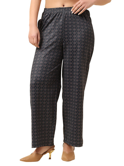 Plazzo for Women l Breathable & Soft with Color Fastness Regular Fit Poly Blend Fabric Printed Pattern Elasticated Closure