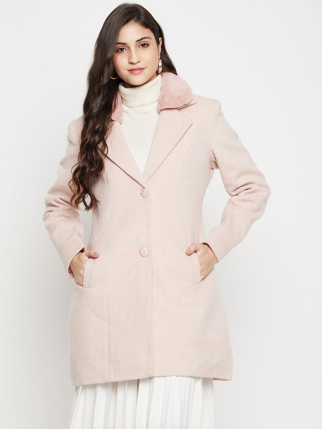 Women's Casual Pink Single breasted Notched Lapel Collar with Faux