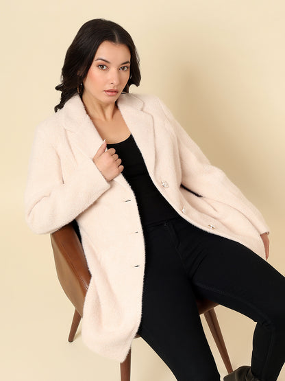 Long Coat for Women | Premium Casual Long Coat Regular Fit Notched Collar Wool Fabric Solid Pattern