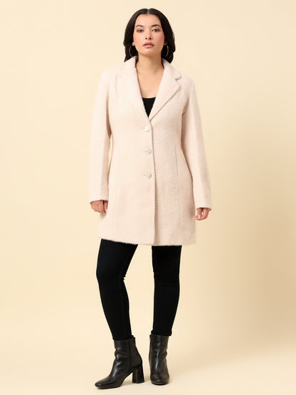 Long Coat for Women | Premium Casual Long Coat Regular Fit Notched Collar Wool Fabric Solid Pattern