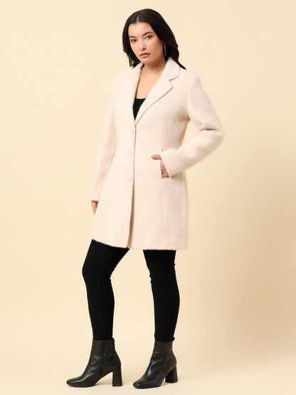Long Coat for Women | Premium Casual Long Coat Regular Fit Notched Collar Wool Fabric Solid Pattern