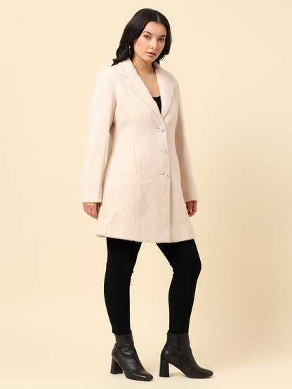 Long Coat for Women | Premium Casual Long Coat Regular Fit Notched Collar Wool Fabric Solid Pattern