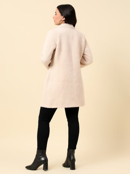 Long Coat for Women | Premium Casual Long Coat Regular Fit Notched Collar Wool Fabric Solid Pattern