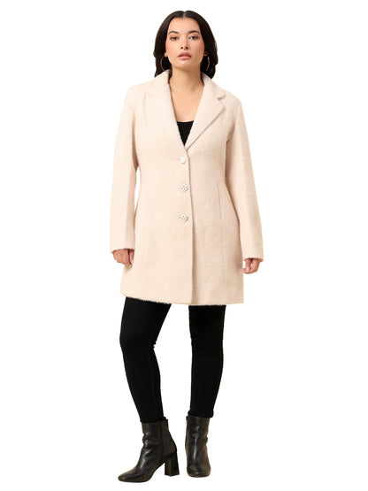 Long Coat for Women | Premium Casual Long Coat Regular Fit Notched Collar Wool Fabric Solid Pattern