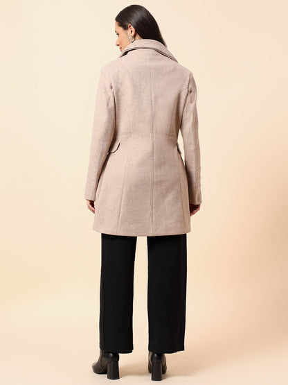 Long Coat for Women l Premium Casual Long Coat Regular Fit Notched Collar Tweed Fabric Solid Pattern