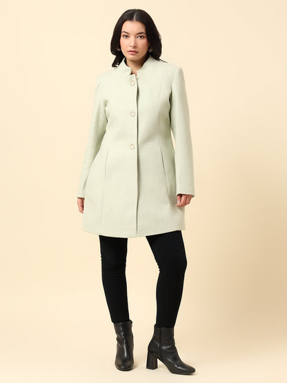 Long Coat for Women | Premium Casual Long Coat Regular Fit Mandarin Collar Wool Fabric Solid Pattern