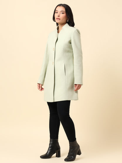 Long Coat for Women | Premium Casual Long Coat Regular Fit Mandarin Collar Wool Fabric Solid Pattern