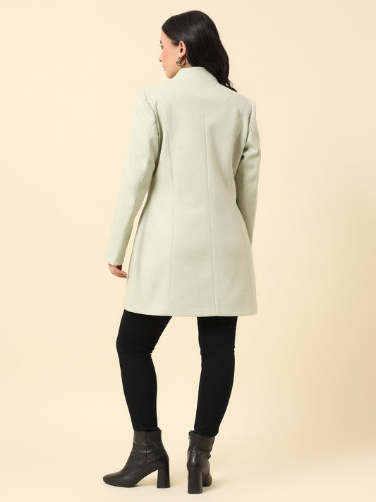 Long Coat for Women | Premium Casual Long Coat Regular Fit Mandarin Collar Wool Fabric Solid Pattern