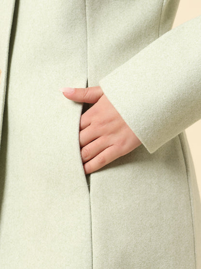 Long Coat for Women | Premium Casual Long Coat Regular Fit Mandarin Collar Wool Fabric Solid Pattern