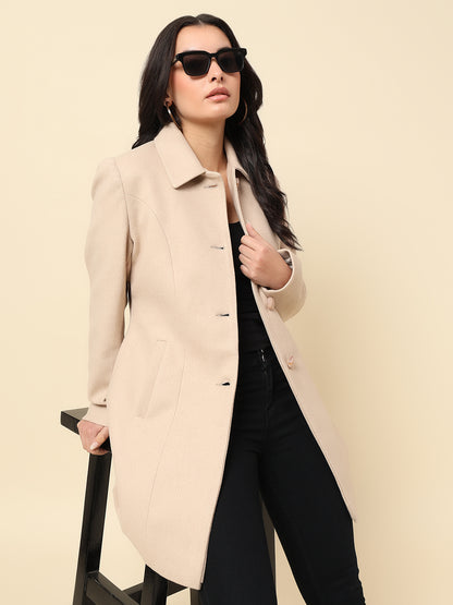 Long Coat for Women | Premium Casual Long Coat Regular Fit Spread Collar Wool Fabric Solid Pattern