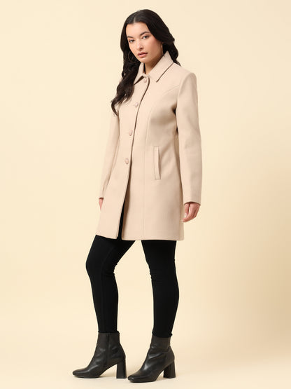 Long Coat for Women | Premium Casual Long Coat Regular Fit Spread Collar Wool Fabric Solid Pattern