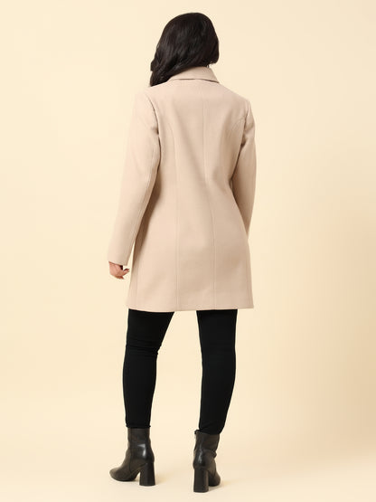 Long Coat for Women | Premium Casual Long Coat Regular Fit Spread Collar Wool Fabric Solid Pattern