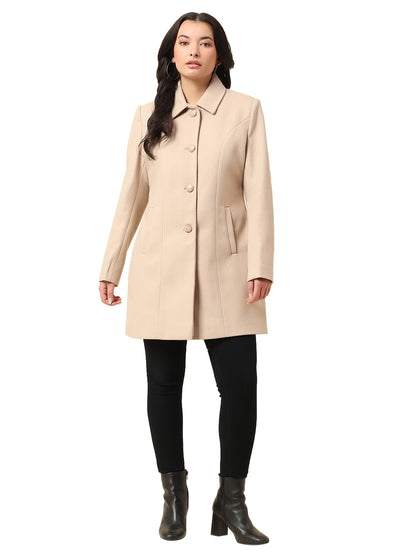 Long Coat for Women | Premium Casual Long Coat Regular Fit Spread Collar Wool Fabric Solid Pattern
