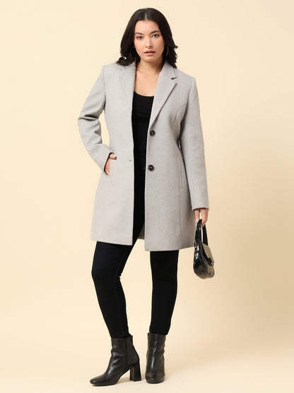 Long Coat for Women | Premium Casual Long Coat Regular Fit Notched Collar Wool Fabric Solid Pattern