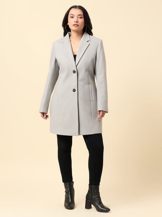 Long Coat for Women | Premium Casual Long Coat Regular Fit Notched Collar Wool Fabric Solid Pattern