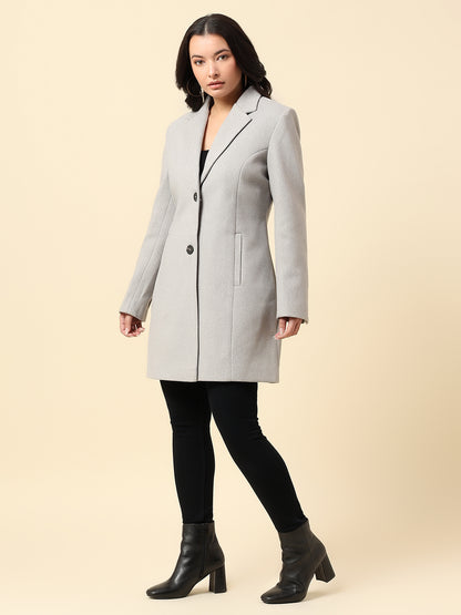 Long Coat for Women | Premium Casual Long Coat Regular Fit Notched Collar Wool Fabric Solid Pattern