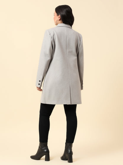 Long Coat for Women | Premium Casual Long Coat Regular Fit Notched Collar Wool Fabric Solid Pattern