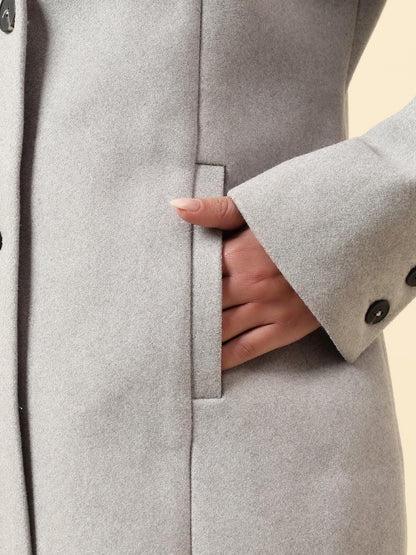 Long Coat for Women | Premium Casual Long Coat Regular Fit Notched Collar Wool Fabric Solid Pattern