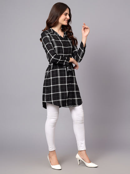 Women's Black Checkered Full Sleeves Tunic